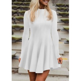 PRETTYGARDEN Women's Long Sleeve Fall Dress 2025 Casual Classy Swing A Line Ruffle Mini Short Homecoming Party Dresses (White,Large)