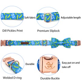 Elegant little tail Dog Collar, Dog Collar with Bow tie, Dill Pickles Print Dog Collar Pet Collar Boy Cute Bowtie Collar Dog for Large Dogs