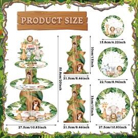 MOAXMOA Animals Cupcake Stand, 3 Tiers Jungle Animals Cardboard, Animals Birthday Desserts Tower, Animals Theme Dessert Tower for Birthday Baby Shower Animals Theme Party Decorations