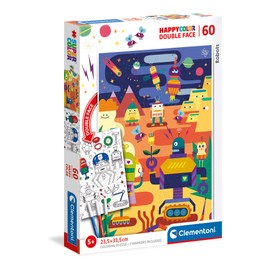 Clementoni 26061, Robots Supercolor Double Face Puzzle for Children - 60 Pieces, Ages 5 years Plus