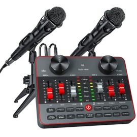 Podcast Equipment Bundle for 2 Mic Tiktok Video Content Creator Kit, Audio Interface DJ Mixer Sound Card/Board Condenser Microphone for Studio Smartphone/PC/Laptop Broadcast Recording/Live Stream