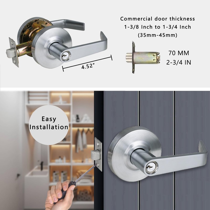 HISAFE Heavy Duty Commercial Storeroom Door Lever, Grade 2 ADA