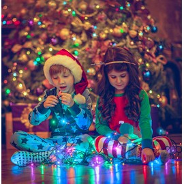 suddus Multicolor Christmas Tree Lights, 100 LED 8 Modes Blinking Christmas Twinkle Lights with Remote, Colored Christmas String Lights for Outdoor Indoor Party Decoration, Plug in, Connectable