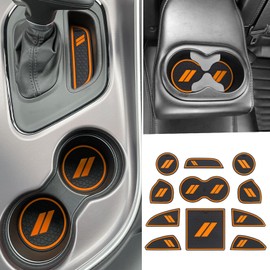 REMOCH for Dodge Challenger Accessories 2015-2024 Custom Fits Cup Holder Insert Anti-dust Mats Door Pocket Center Console Liners (Orange Trim) - 11 PCS Set
