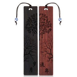 Amaxiu Wooden Bookmarks for Book Lovers, Pack of 2, Handmade Vintage Wooden Bookmarks, Natural Carving Bookmark with Unique Tree