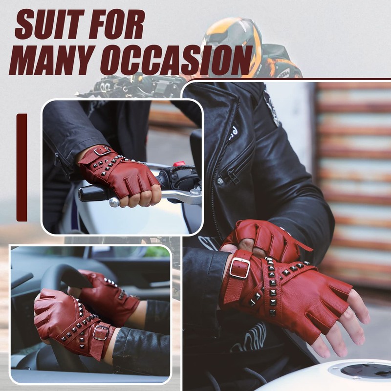 FIORETTO Fingerless Leather Gloves for Men Half Finger Motorcycle Gloves