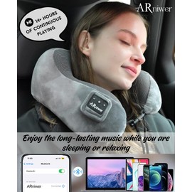 ARniwer Bluetooth Music Semicircular Neck Pillow Wireless Bluetooth Speaker Suitable Airplane,Bus,Train,Car,Office,and Outdoor Camping for Sleeping, Resting The Best Travel Essentials. (Pink)