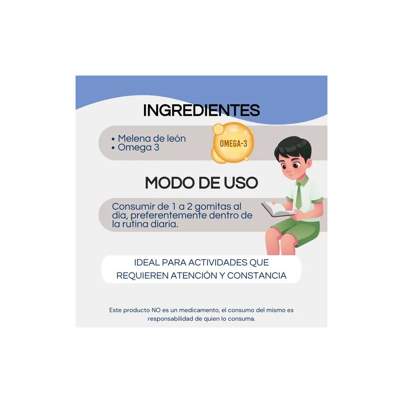 Gomitas Niños Intelix Melena De Leon Omega 3 Concentración