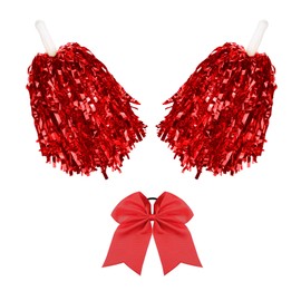 LAOTIDui Cheerleader Pom Poms, Pom Poms Cheerleading,Large Cheer Hair Bow, Cheerleading Accessories for Girls, Spirit Sticks Cheerleading for Basketball Football Team Dance 40 Grams Weight Each