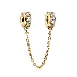Annmors Gold Clear Pavé Comfort Chains Clip Safety Chain S925 Sterling Silver Women's Bracelets Necklace Pendant, Silver, Cubic Zirconia
