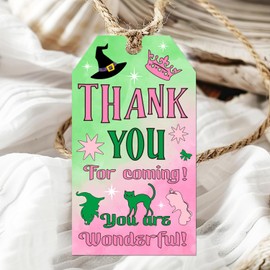 50pcs Witch Themed Thank You Tags, Princess Witch Gift Tag with String Pink Green You are Wonderful Thank You Paper Tags for Good Witch Bad Witch Bachelorette Party Supplies
