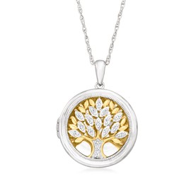 Ross-Simons 0.10 ct. t.w. Diamond Tree Of Life Locket Necklace in 2-Tone Sterling Silver. 18 inches