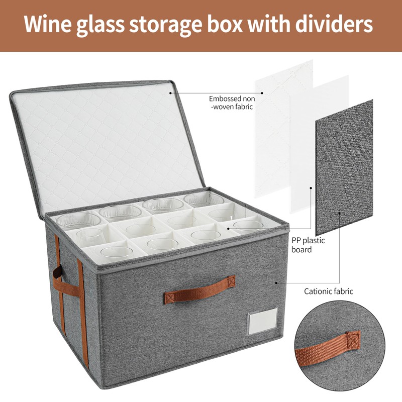Stemware Storage Cases,Wine Glass Storage Box,with Dividers, Holds 12 Red