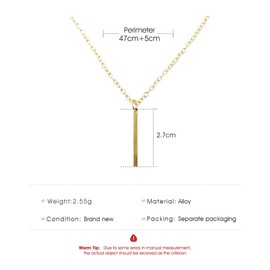 Rrdaily Minimalist Vertical Bar Pendant Necklace Gold-Plated Pendant Necklace Sweater Turtleneck Fashion Jewelry Accessory for Women (Gold)