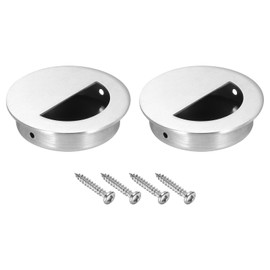 PATIKIL Recessed Door Handles 60mm/2.36" Dia, 2 Pack Round Hidden Concealed Door Pulls 304 Stainless Steel Flush Finger Pull Handle with Screws for Sliding Door Cabinets Drawers, Silver