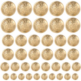 NUOBESTY 40pcs Metal Blazer Buttons Golden Button Vintage Antique Buttons Round Button Set for Clothes Decors