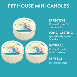 One Fur All Pet House Mini Candle - Mediterranean Sea 3 Pack - Pet Odor Eliminator Mini Candle - Natural Wax Candle - Mini Candle Set - Pet-Friendly Non-Toxic Scented Candle