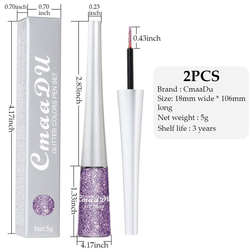 evpct 2Pcs Royal Blue Purple Liquid Glitter Eyeliner Set, Shimmery