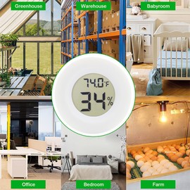Digital Mini Thermometer Round Hygrometer, 3-Pack, LCD Display, Indoor Temperature Humidity Meter for Humidors, Greenhouse, Fridge(White)