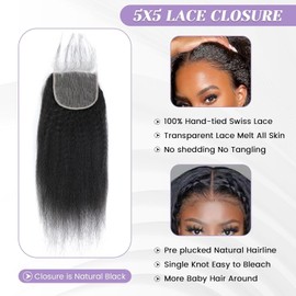 Selian 5x5 HD Lace Closure Kinky Straight Closure Human Hair Yaki Straight Closure Remy Human Hair 16 Inch