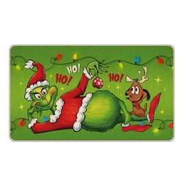 Pycat Green Christmas Decorative Front Door Mat, Xmas Max Dog Hohoho Doormat Indoor Outdoor Non-Slip Floor Entryway Rug, Funny Holiday Home Kitchen Decoration 17x29 Inch
