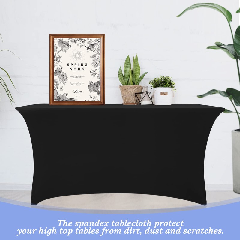 Grantop Black Stretchable Spandex Tablecloth, 4FT Tight Fitted Stretchy Table