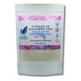 Saisa Herbal Citrato De Magnesio Colgeno Hidrolizado Biotina En Polvo Bolsa Con 1 Kg. Sabor Natural                                                   