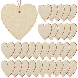 BESPORTBLE Wooden Hearts Paintable 50 Pack of Wooden Hearts with Natural Twine, Unfinished Wooden Shaped Heart Set with Holes for Arts Wood Slices Christmas Ornaments DIY Crafts