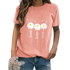 EADINVE Women Crewneck Daisy Print Short Sleeve T-Shirts Summer Faith-Hope-Love Tees Loose Fit Graphic Tops 2025