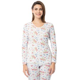 Indera Women's Combed Cotton Raschel Knit Thermal Underwear Top, Floral, 2X