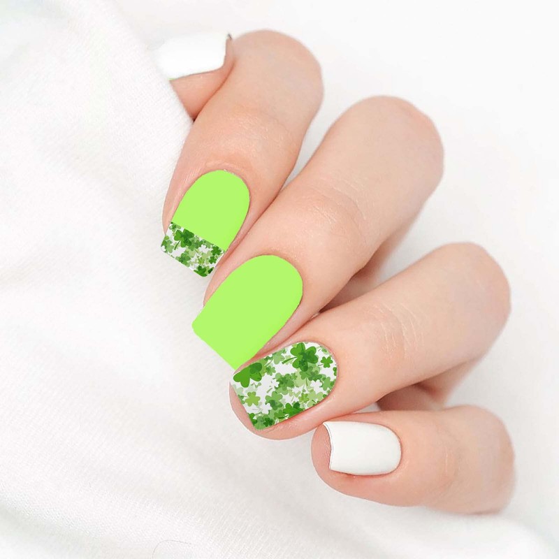 St Patrick's Day Falling Clovers Pattern Clear Water-Slide Nail Designs