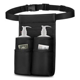 SITHON Massage Bottle Bag, Professional Massage Therapist Holster for 2 Bottles, Massage Lotion Oil Waist Holder Organizer with Adjustable Belt, Multiple Pockets (Bag Only), (Two-Bottle-Black)