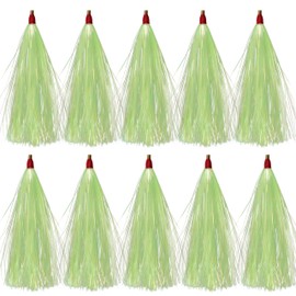 Fishing Bucktail Teasers Kit, 10pcs Mylar Flash Teaser Tail Fishing Teaser Lures Mylar Bucktail Skirts for Flounder Rig Saltwater Green