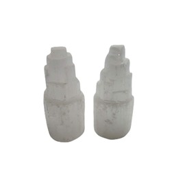 2 Selenite Natural Towers Skyscraper 4" Tall, 1 Organic California White Sage Smudge Stick 4" and 1 Palo Santo Stick From Perú - Salvia- Protection from Negative Energy Reiki Chakra Crystal Healing