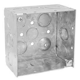 4'' Square Electrical Box, Ten 1/2'' and Six TKO Knockouts, Welded Construction, 30.3 Cu. in. Capacity, 2-1/8'' Deep, Raised Ground, Combination Screw Heads, Galvanized Steel