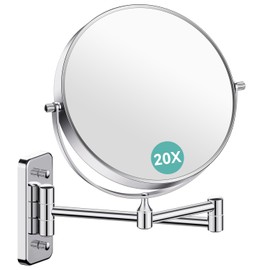Auxmir 1X/20X Wall Mounted Makeup Mirror, 8'' 20X Magnifying Double-Sided Mirror, Bathroom Vanity Makeup Mirror, Cosmetic Mirror with 360 Rotation Extendable Swivel Arm, Chrome