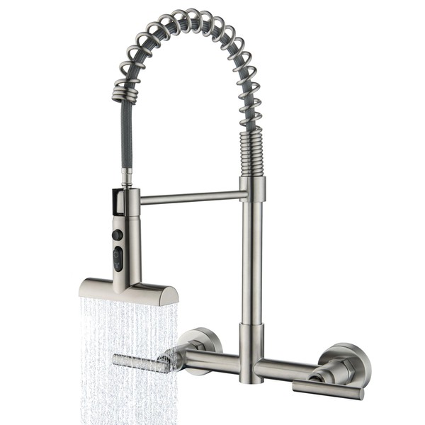 LUOGULIANG Wall Mount Kitchen Faucet with Sprayer, 8 Inch Center