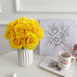 10pcs Yellow Rose Artificial Flower,Artificial Rose Silk Flower 50cm Fake Rose Blossom Bridal Bouquet for Home Wedding Decor (Yellow)