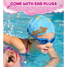 Aegend 2 Pack Kids Swim Cap for Girls Boys Age 3-8, Waterproof Swim Cap Kids Durable Silicone Kids Swimming Cap for Long Hair, Black Hawaii & Blue Hawaii