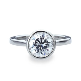 DoubleAccent Womens Sterling Silver Round CZ Bezel Solitaire Engagement Ring 7.5MM (Size 5 to 9), 6