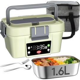Cordless Electric Lunch Box, 6.7 Cups Smart Timer Auto Heated Lunch Box, 16000mAh Rechargeable Food Warmer for Work, Car, Home, Leakproof Bento Container for Adults
