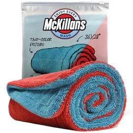 McKillans® Extra Large Dual-Color Car Drying Towel XL - Edgeless & Ultra Soft & Absorbent - 36" x 28" - 1200 GSM Twisted Loop Microfiber Towel for Cars - Drying Towel Car Detailing - Car Wash Towels