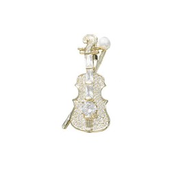 LISADORE Crystal Pearl Violin Brooch Rhinestone Musical Instrument Lapel Pins Metal Violin Badge Pin Music Play Art Lapel Brooch Dress Accessories Jewelry Music Lover Gift