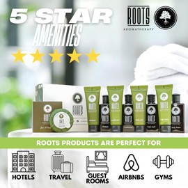 ROOTS AROMATHERAPY Airbnb Travel+Essentials Shampoo and Conditioner Sets Body Wash Lotion & Soap,Guest Bathroom Essentials Toiletries Kit Bulk Mini Set Kits Sulfate Free Air Bnb Toiletry (10 Count)