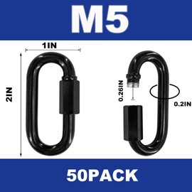 20PCS 2Inch Quick Links,3/16"Black Chain Link Connector,with Heavy Duty Galvanized Steel,Locking Carabiners for Connecting Hammock, Key Chain, Pet Leash,Gym,Camping 650 Lbs