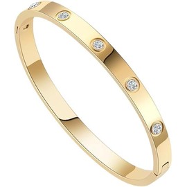 Gold Bracelets for Women Gold Plated Friendship Love Bangle Bracelets Cubic Zirconia Stainless Steel Bracelet Jewelry Christmas Valentines Birthday for Women (Golden)