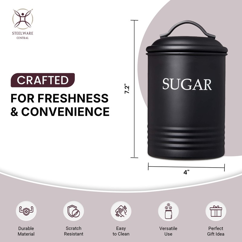 Steelware Central Kitchen Canister Set of 3 Sugar Coffee Tea