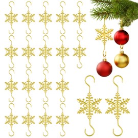 Tweruna 20 PCS Christmas Ornament Hooks, Gold Snowflake Ornament Hangers for Christmas Tree Decoration, Metal Snowflake Hook for Small Ornaments
