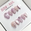 Purple glittering seashell handmade nail tips - Oval / 보랏빛