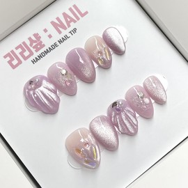 Purple glittering seashell handmade nail tips - Oval / 보랏빛 영롱 조개 수제네일팁 - 오벌